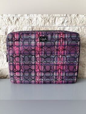 Coach laptop bag 14" computer case pink purple black tartan plaid vintage